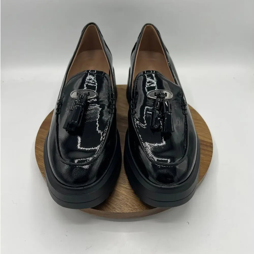 Naturalizer Nieves Black Patent Tassel Lug Sole Loafers Size 9